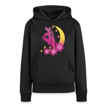Regardé dans Vaporwave Moon Regardé dans - Sweat à capuche Premium bio Femme - noir - Devant - Julia (174cm)