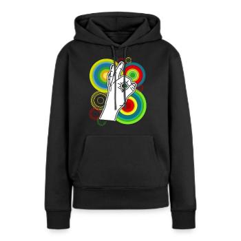 Regardé dans Rétro drôle Regardé dans - Sweat à capuche Premium bio Femme - noir - Devant - Julia (174cm)