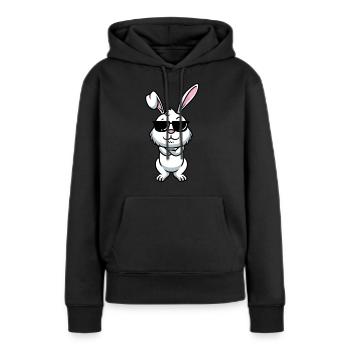 Lapin Blanc Emoticons Lapin - Sweat à capuche Premium bio Femme - noir - Devant - Julia (174cm)