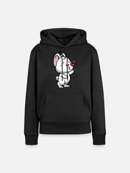 Weißes Kaninchen Emoticons Hase - Frauen Premium Bio Hoodie - Schwarz