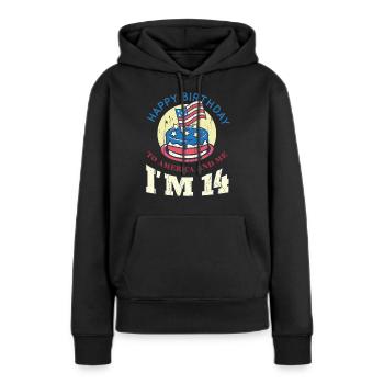 US America Flag Cake Naissance Age 14 USA 4 juillet - Sweat à capuche Premium bio Femme - noir - Devant - Julia (174cm)