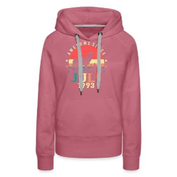 Né en juillet 1993 - Sweat à capuche Premium bio Femme - mauve - Devant - Isabella (175cm)
