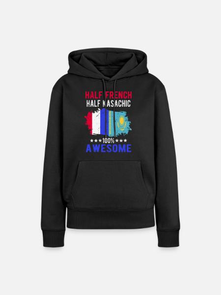 Halb Franzose Halb Kasache - Frauen Premium Bio Hoodie - Schwarz