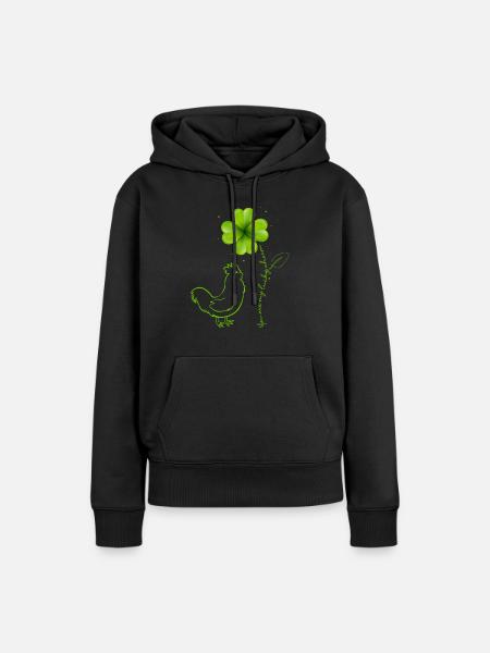 Tu es mon porte-bonheur feuille de trèfle de poulet - Sweat à capuche Premium bio Femme - noir