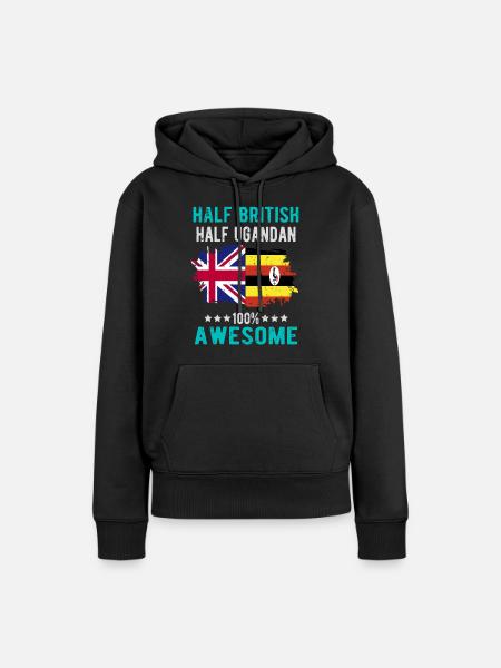 Halb Brite Halb Ugander - Frauen Premium Bio Hoodie - Schwarz