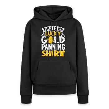 Inondation d’or Extraction d’or - Sweat à capuche Premium bio Femme - noir - Devant - Julia (174cm)