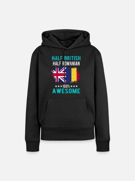 Halb Brite Halb Rumäne - Frauen Premium Bio Hoodie - Schwarz