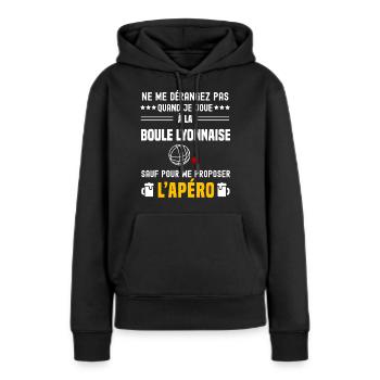 boule lyonnaise ne dérangez pas sauf apéro - Sweat à capuche Premium bio Femme - noir - Devant - Julia (174cm)