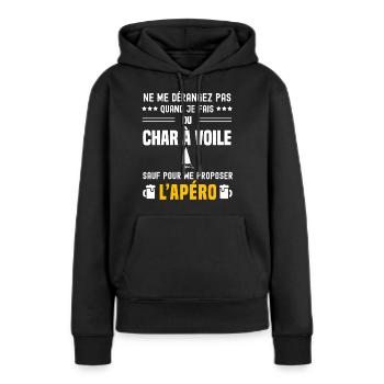 char a voile ne dérangez pas sauf apéro - Sweat à capuche Premium bio Femme - noir - Devant - Julia (174cm)