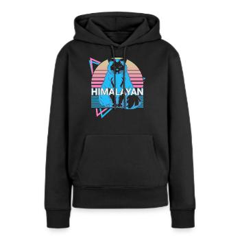 Chat de l’Himalaya Rétro - Sweat à capuche Premium bio Femme - noir - Devant - Julia (174cm)