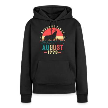 Vœux d’anniversaire pour août 1993 - Sweat à capuche Premium bio Femme - noir - Devant - Julia (174cm)