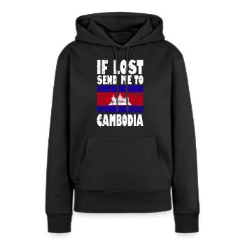 Drapeau du Cambodge Disant - Sweat à capuche Premium bio Femme - noir - Devant - Julia (174cm)
