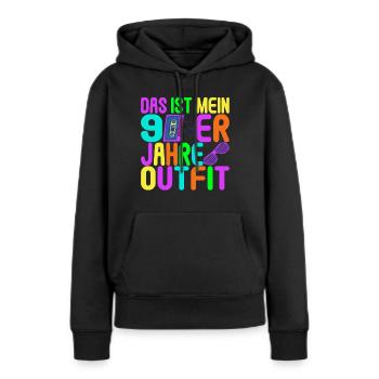 Fête des années 90 années 90 - Sweat à capuche Premium bio Femme - noir - Devant - Julia (174cm)