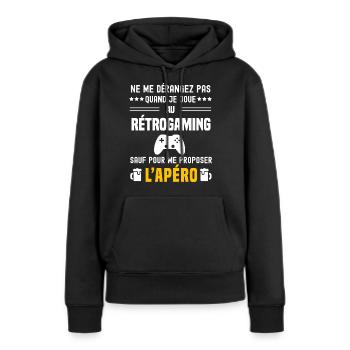 rétrogaming ne dérangez pas sauf apéro - Sweat à capuche Premium bio Femme - noir - Devant - Julia (174cm)