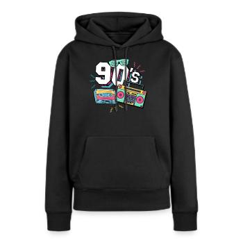 Années 90 90 - Sweat à capuche Premium bio Femme - noir - Devant - Julia (174cm)