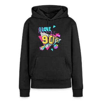 Les années 90 J’aime les années 90 - Sweat à capuche Premium bio Femme - noir - Devant - Julia (174cm)