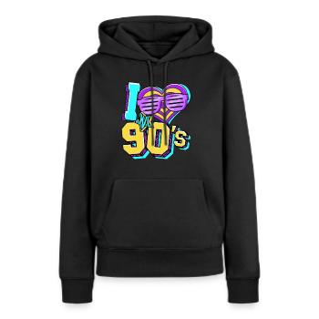 Années 90 J’aime années 90 - Sweat à capuche Premium bio Femme - noir - Devant - Julia (174cm)