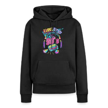 Les années 90 J’aime les années 90 - Sweat à capuche Premium bio Femme - noir - Devant - Julia (174cm)