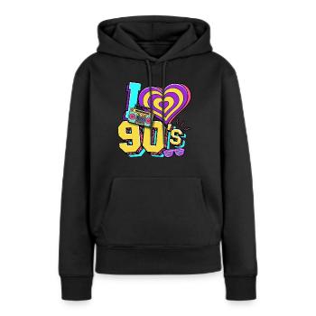 Années 90 J’aime années 90 - Sweat à capuche Premium bio Femme - noir - Devant - Julia (174cm)