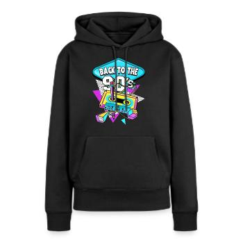 Retour des années 90 aux années 90 - Sweat à capuche Premium bio Femme - noir - Devant - Julia (174cm)