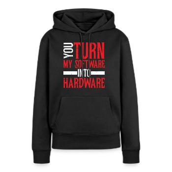 Vous transformez mon logiciel en matériel 8 - Sweat à capuche Premium bio Femme - noir - Devant - Julia (174cm)