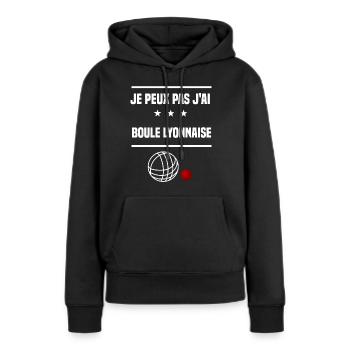 Je Peux Pas J'ai boule lyonnaise humour bouliste - Sweat à capuche Premium bio Femme - noir - Devant - Julia (174cm)