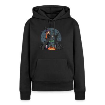 Sorcière avec bouilloire - Sweat à capuche Premium bio Femme - noir - Devant - Julia (174cm)