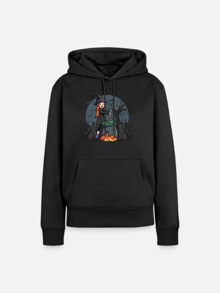 Hexe mit Kessel - Frauen Premium Bio Hoodie - Schwarz