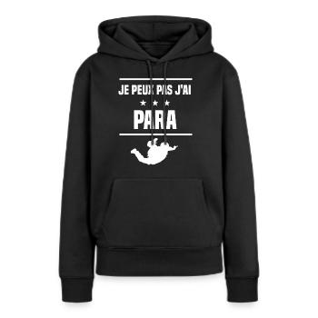 je peux pas j'ai para humour parachute - Sweat à capuche Premium bio Femme - noir - Devant - Julia (174cm)