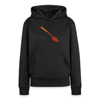 Cuillère en bois - Sweat à capuche Premium bio Femme - noir - Devant - Julia (174cm)
