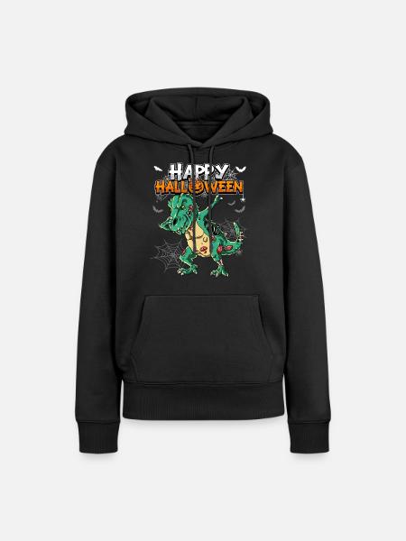 Halloween T-Rex Zombie - Dame Premium hoodie, økologisk bomuld - sort
