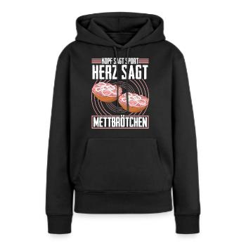 Hackfleisch Mett Mettbrötchen - Frauen Premium Bio Hoodie - Schwarz - Vorne - Julia (174cm)