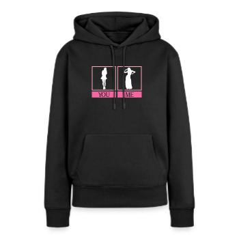 Elle: Femme normale Moi: Danseuse du ventre - Danseuse du ventre - Sweat à capuche Premium bio Femme - noir - Devant - Julia (174cm)
