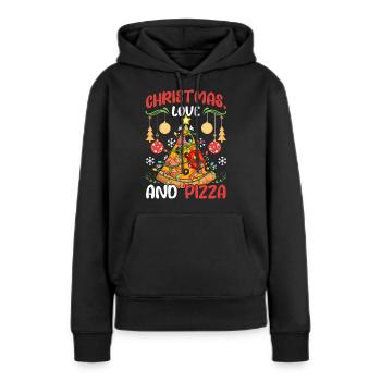 Pizza Junk Food lustiger Spruch Weihnachten, Liebe - Frauen Premium Bio Hoodie - Schwarz - Vorne - Julia (174cm)