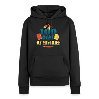 Livres Stylo 100e jour de méfait 100 jours d’école - Sweat à capuche Premium bio Femme - noir - Devant - Julia (174cm)