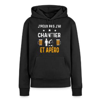 je peux pas j'ai chantier travaux et apéro - Sweat à capuche Premium bio Femme - noir - Devant - Julia (174cm)
