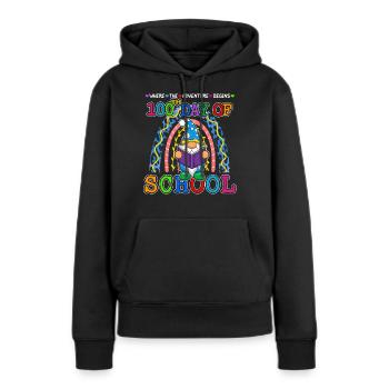 Aventure Gnome Joyeux 100e jour 100 jours d’école - Sweat à capuche Premium bio Femme - noir - Devant - Julia (174cm)