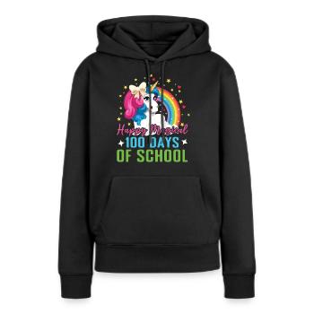 100e jour licorne joyeux magique 100 jour d’école - Sweat à capuche Premium bio Femme - noir - Devant - Julia (174cm)