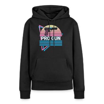Pro Gun Retro - Frauen Premium Bio Hoodie - Schwarz - Vorne - Julia (174cm)
