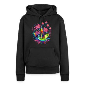 Psychedelisches Cannabisblatt mit Drachenauge - Frauen Premium Bio Hoodie - Schwarz - Vorne - Julia (174cm)