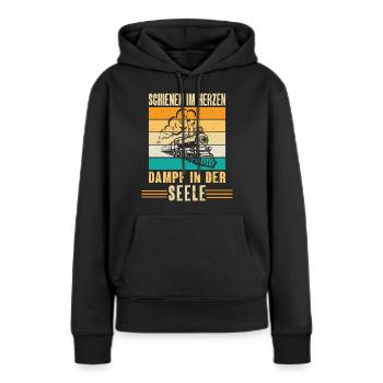 Eisenbahn Schienen im Herzen Dampf in dere Seele - Frauen Premium Bio Hoodie - Schwarz - Vorne - Julia (174cm)