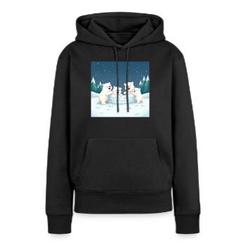 Jouer aux ours polaires construire un igloo - dessin animé d’hiver - Sweat à capuche Premium bio Femme - noir - Devant - Julia (174cm)
