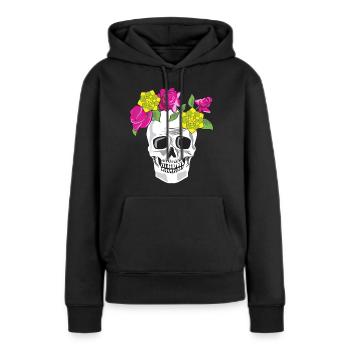 Totenkopf mit Blumen - Frauen Premium Bio Hoodie - Schwarz - Vorne - Julia (174cm)