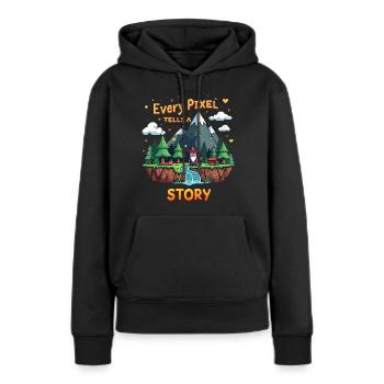 Chaque pixel raconte une histoire - Retro Gaming - Sweat à capuche Premium bio Femme - noir - Devant - Julia (174cm)
