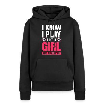 Frauenfußball - Frauen Premium Bio Hoodie - Schwarz - Vorne - Julia (174cm)