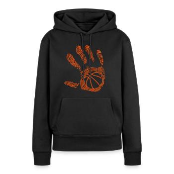 basketball 9 empreinte main hand ma - Sweat à capuche Premium bio Femme - noir - Devant - Julia (174cm)