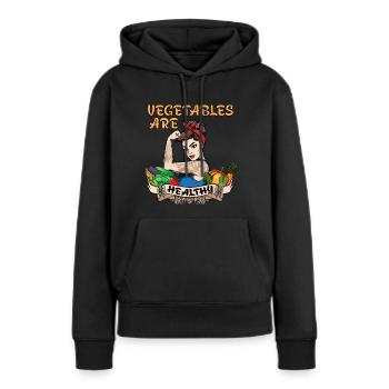 Gemuse sind gesund Lustiger Retro Style - Frauen Premium Bio Hoodie - Schwarz - Vorne - Julia (174cm)