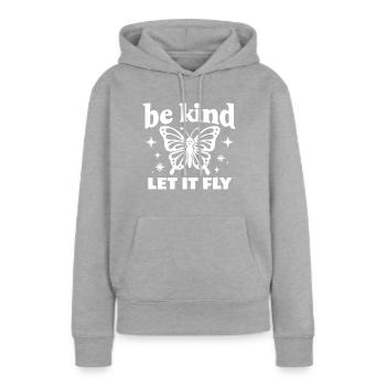 Be Kind Schmetterling Design - Frauen Premium Bio Hoodie - Grau meliert - Vorne - Selfina (174cm)