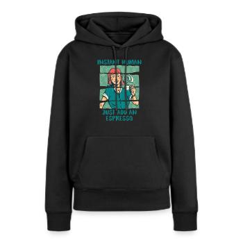 Café expresso - Sweat à capuche Premium bio Femme - noir - Devant - Julia (174cm)