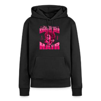 Coiffeur Coiffeur Coiffure Coiffure Coiffure Coiffure - Sweat à capuche Premium bio Femme - noir - Devant - Julia (174cm)